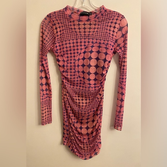 Pretty Little Things Size 6 Women’s MIDI Dress Dotty Mesh Long Sleeve Bodycon - Picture 3 of 11